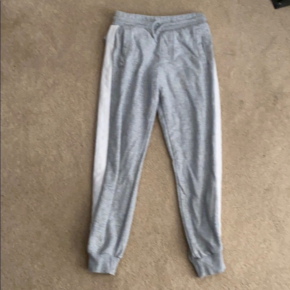 grey white striped joggers
